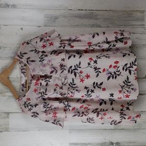 LC Lauren Conrad blush floral blouse cape style, glitter on leaves Size Large